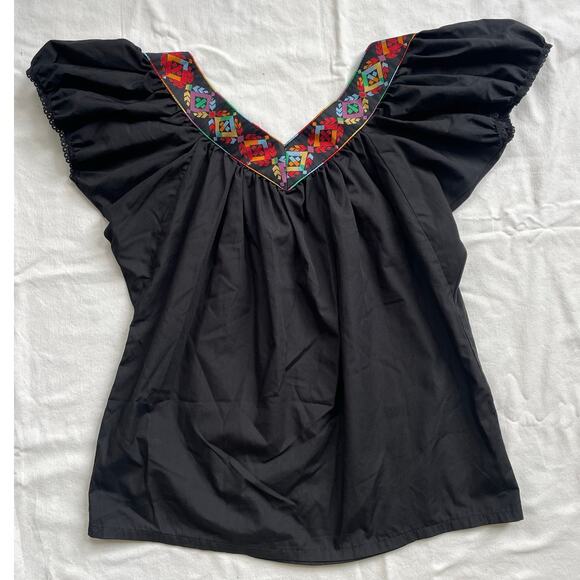 Vintage Henderson's Black Puff Sleeve V-Neck Peasant Top Size Small - Picture 5 of 9
